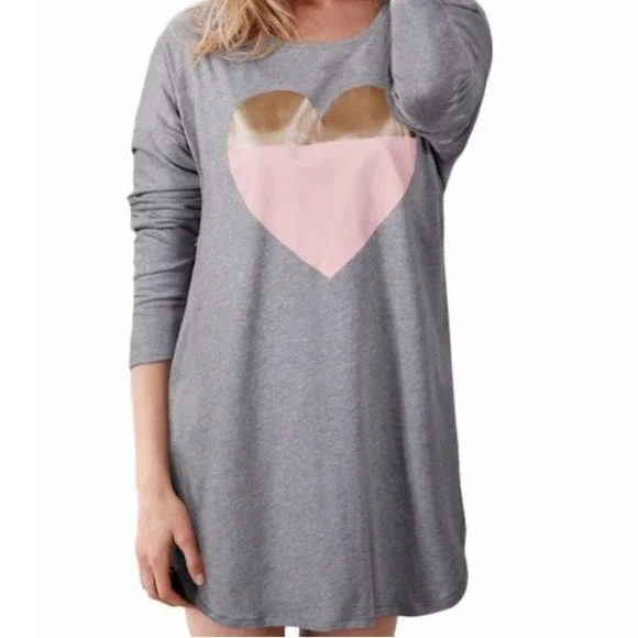 Victoria's Secret Long Sleeve The Angel Sleep Tee, Medium, Gray/Pink/Silver, NWT - Picture 1 of 5